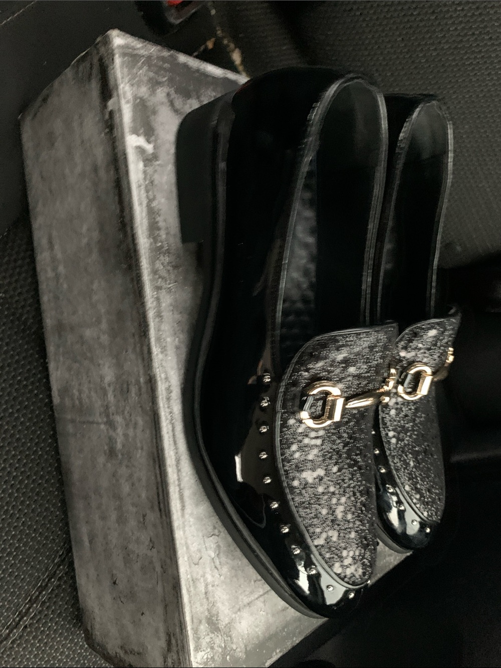Unisex Black Metallic Accent Loafers
